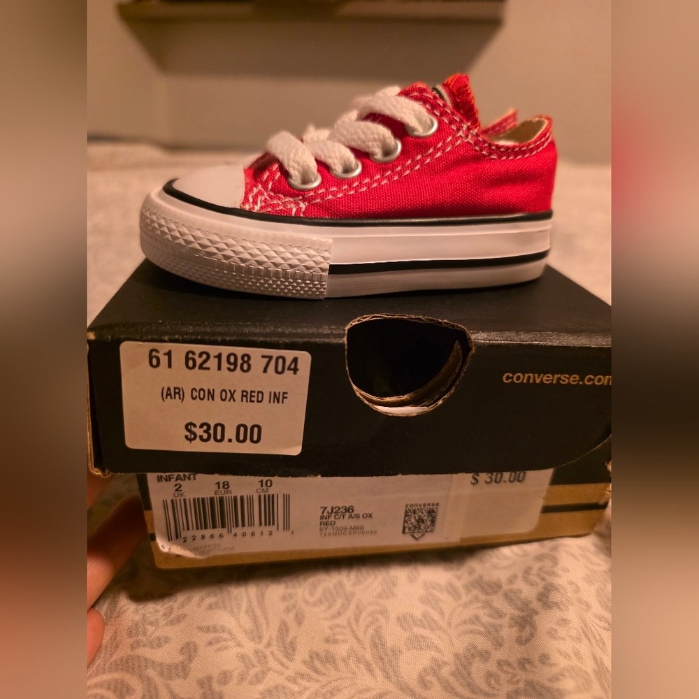 Converse red infants shoes size 2. Red black and white